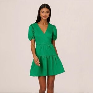 Adrianna Papell Green Puff Sleeve Mini Dress